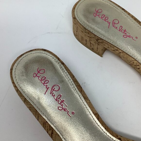 Lilly Pulitzer Trish Crystal Slide Sandals 7 heeled sparkly cork Natural - Picture 5 of 7